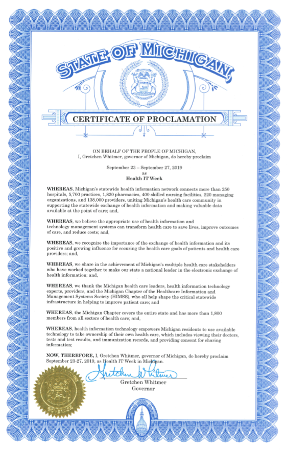 2019 - State of Michigan Governors Proclamation